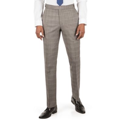 Hammond & Co. by Patrick Grant Grey with caramel check plain front savile row suit trouser